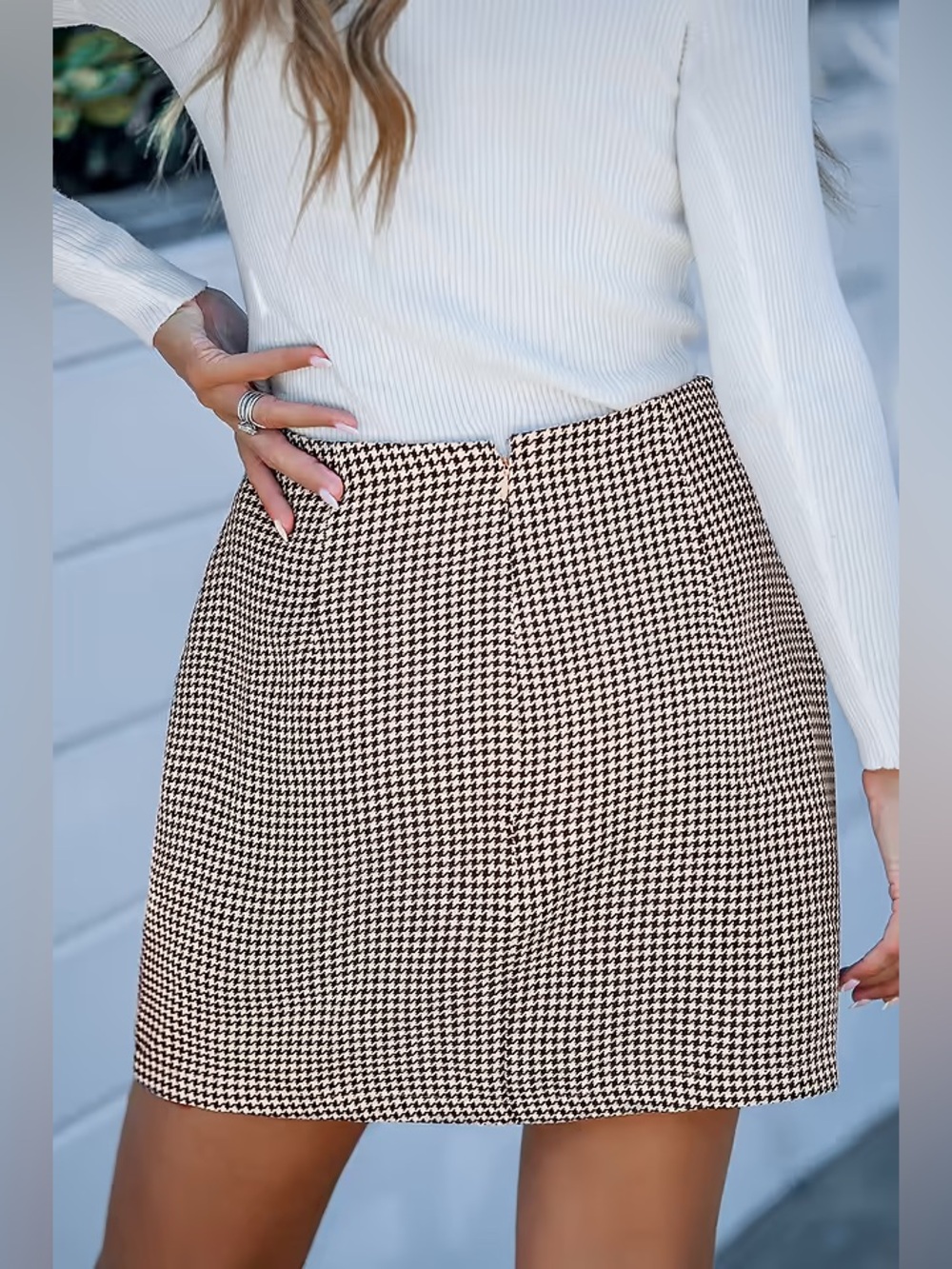 Cupshe Brown Houndstooth Mini Skirt - Picture 2 of 5